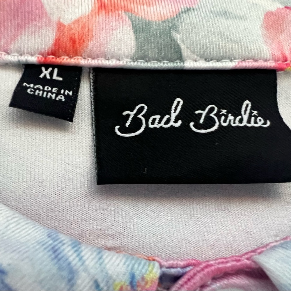 Bad Birdie Floral Polo Shirt - Pink and White - Picture 4 of 5